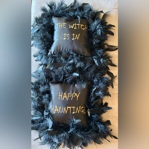 Set of 2 Halloween Thro by Marlo Lorenz Pillows CLEAN with Black feathers!